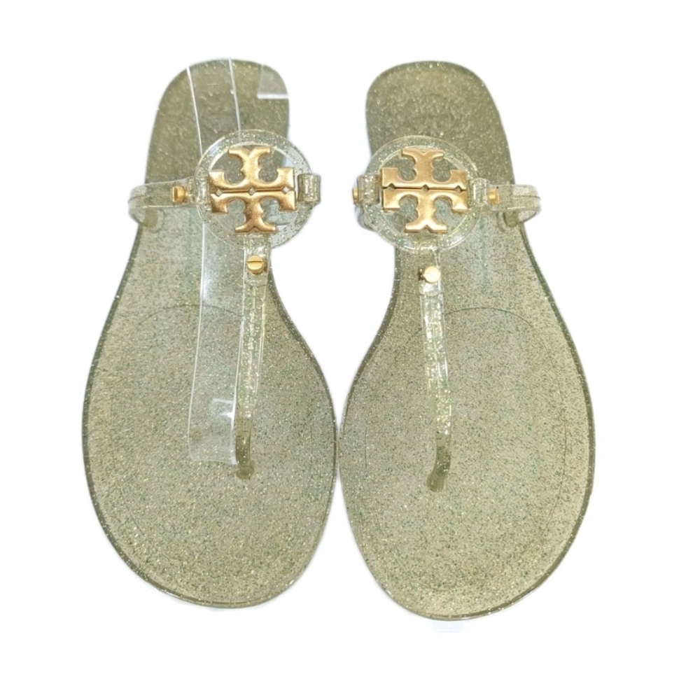 Tory Burch Mini Miller Jelly Sandals sz 8 Women Glitter Shoes New gold beach